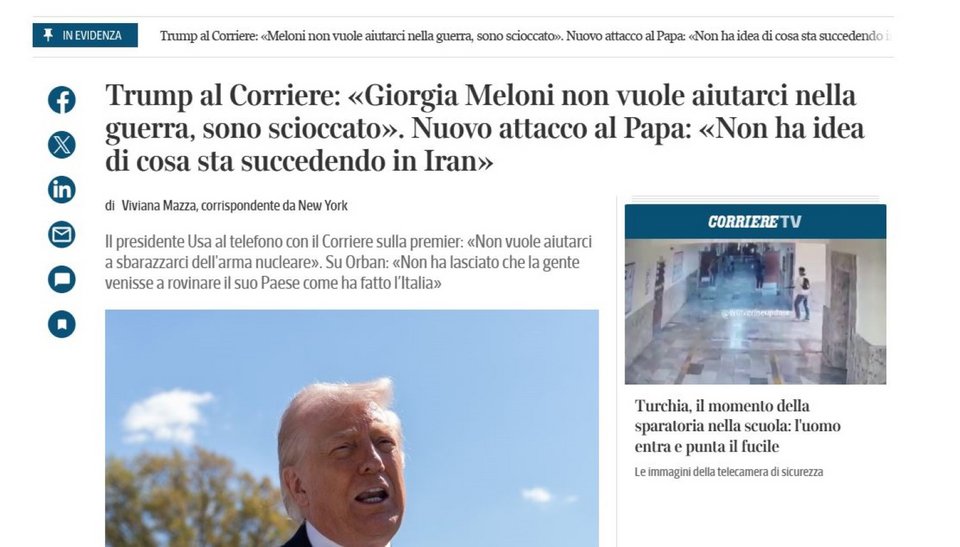 Αιχμές του Nτόναλντ Τραμπ για την Ιταλίδα πρωθυπουργό σε ιταλικό μέσο / Φωτογραφία: Screenshot / Corriere della Sera 