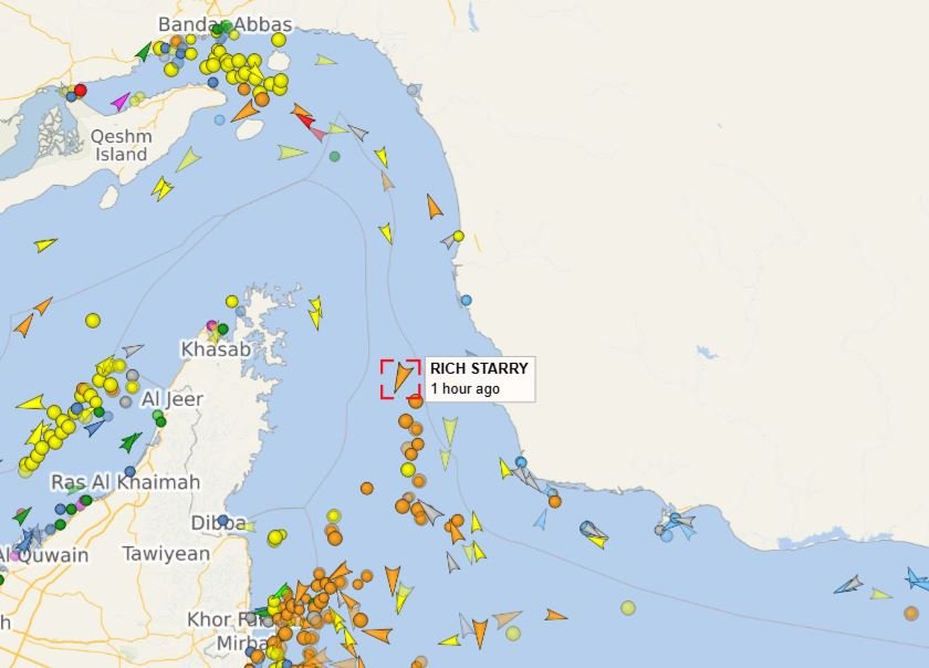   Το κινεζικό τάνκερ πέρασε από τα αποκλεισμένα Στενά του Ορμουζ – Θέση του πλοίου από το τον χάρτη του vesselfinder.com 