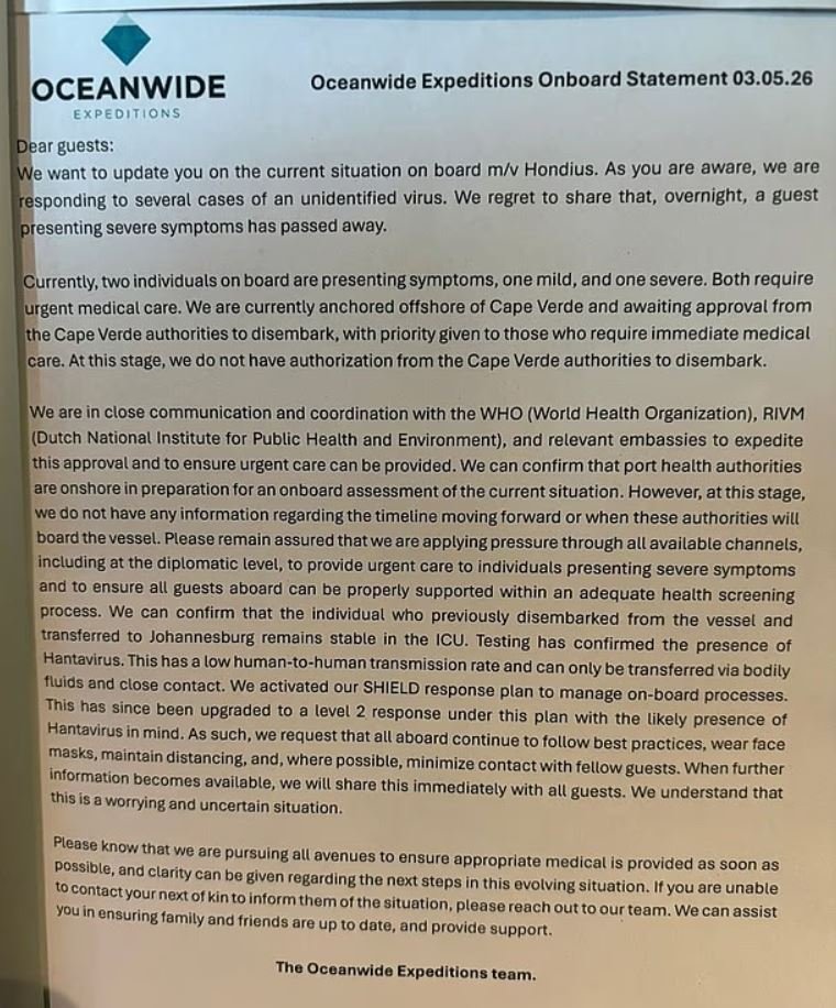  Η εταιρεία κρουαζιέρας Oceanwide Expeditions διένειμε στους επιβάτες ενημερωτική επιστολή 