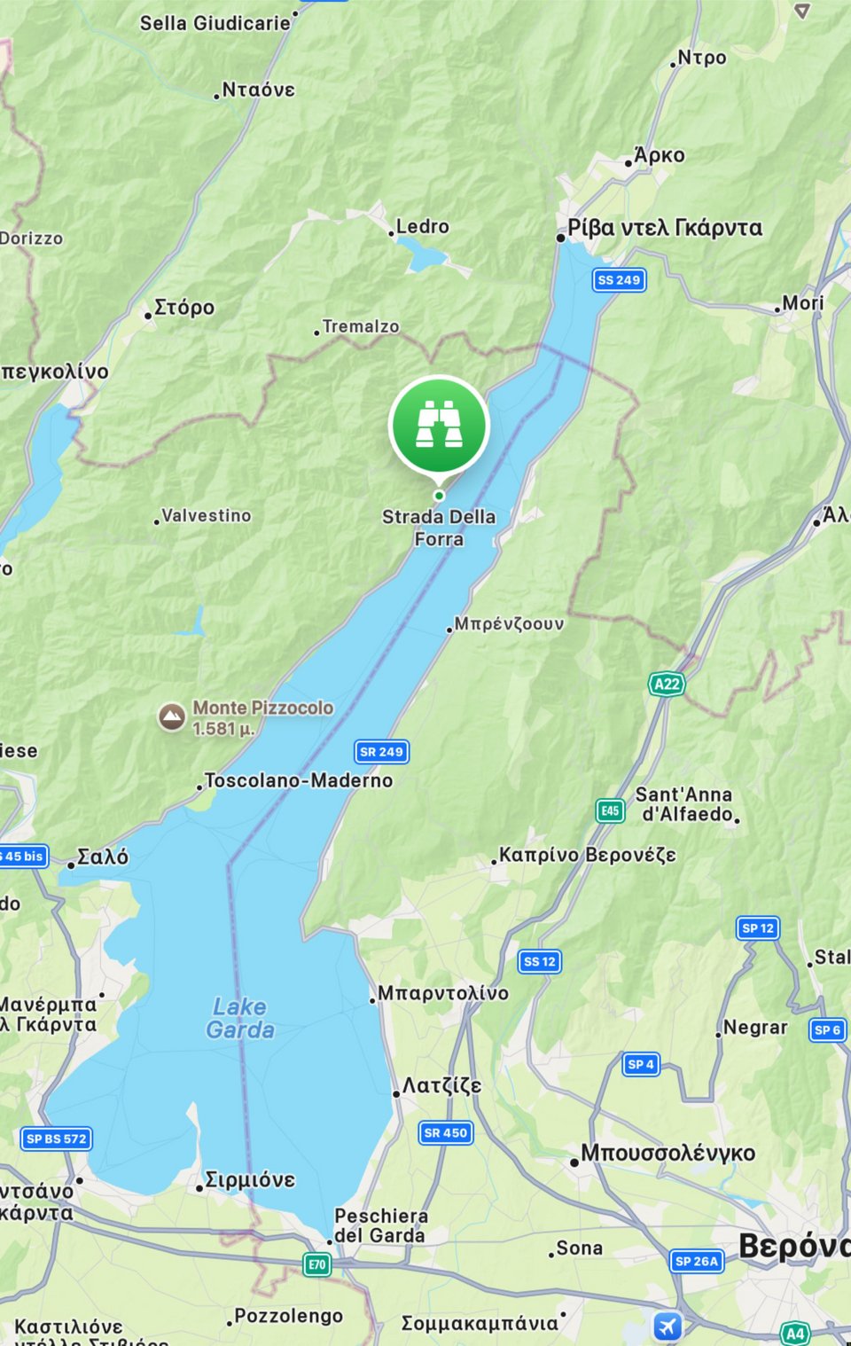 Το σημείο στο οποίο βρίσκεται ο δρόμος Strade Della Forra στη λίμνη Γκάρντα