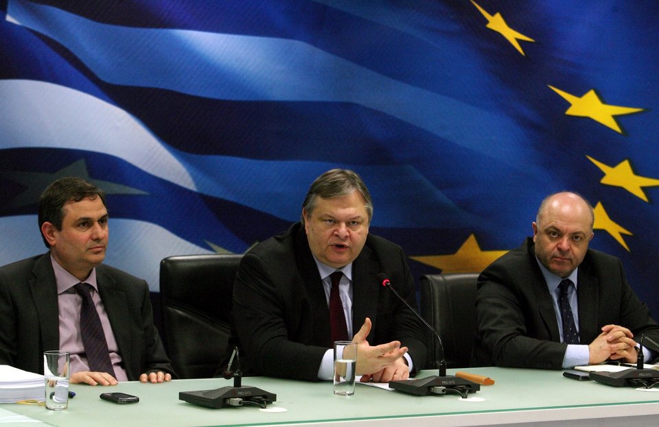 Συνέντευξη Τύπου του υπουργού Οικονομικών τότε Ευάγγελου Βενιζέλου για την αναδιάρθρωση του χρέους (PSI) / EUROKINISSI-ΤΑΤΙΑΝΑ ΜΠΟΛΑΡΗ 