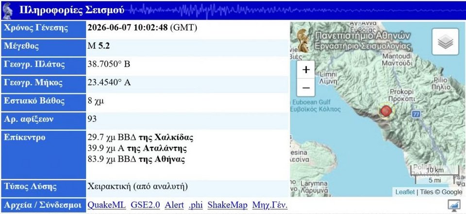 Χειρακτική (manual) επίλυση σεισμικών παραμέτρων του δεύτερου σεισμού, τοπικού μεγέθους 5.2, από το ΕΣ-ΕΚΠΑ