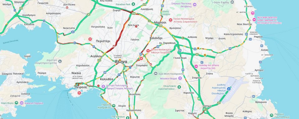 Η κίνηση στους δρόμους της Αθήνας στις 08:00 / Φωτογραφία: Google Maps