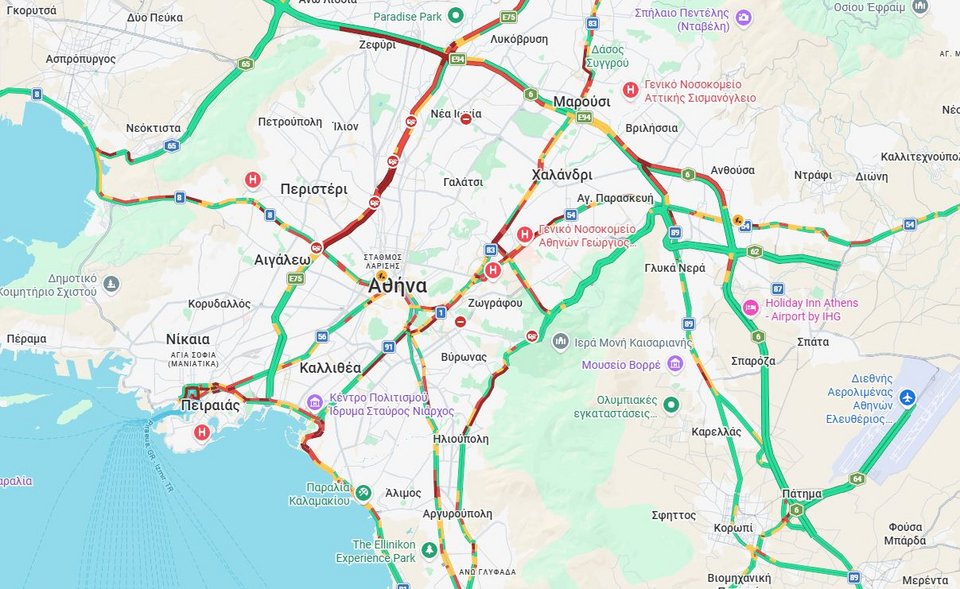 Η κίνηση στους δρόμους της Αθήνας στις 08:40 / Φωτογραφία: Google Maps