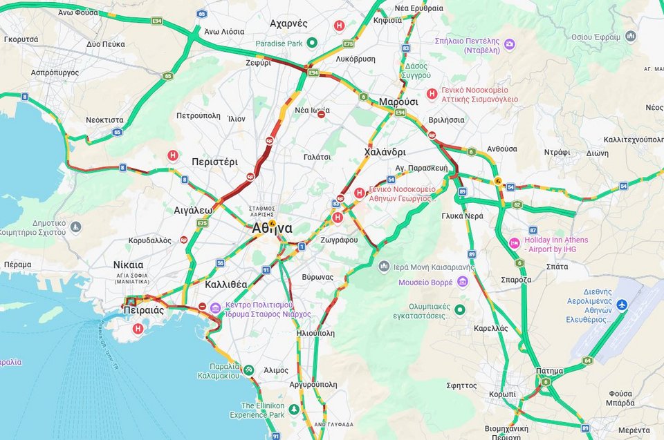 Η κίνηση στους δρόμους της Αθήνας στις 08:30 / Φωτογραφία: Google Maps