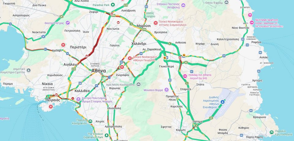 Η κίνηση στους δρόμους της Αθήνας στις 08:30 / Φωτογραφία: Google Maps