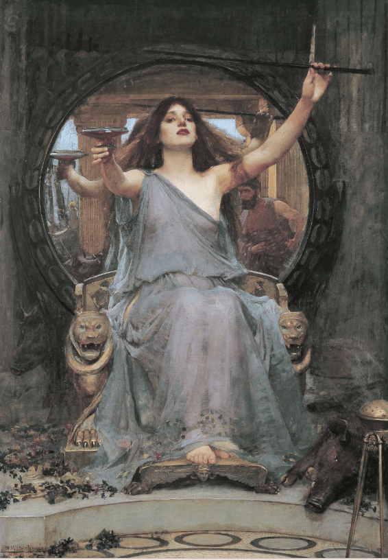 Ο Τζον Ουίλιαμ Γουότερχαουζ ζωγράφισε το 1891 δύο από τα πιο επιδραστικά έργα της παράδοσης: στο «Η Κίρκη Προσφέρει το Κύπελλο στον Οδυσσέα», η μάγισσα κοιτάζει κατευθείαν τον θεατή, με τον ήρωα να εμφανίζεται παγιδευμένος μέσα σε έναν καθρέφτη πίσω της / WIKIPEDIA
