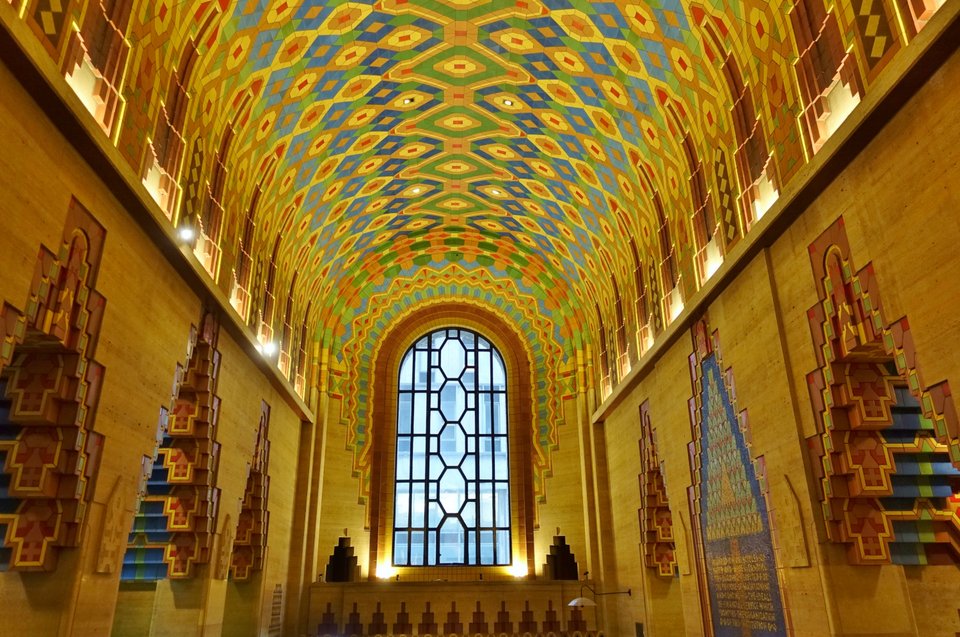 Άποψη από το εσωτερικό του Guardian Building (πρώην Union Trust), ενός εμβληματικού πύργου Art Deco στο κέντρο του Ντιτρόιτ, που έχει χαρακτηριστεί Εθνικό Ιστορικό Ορόσημο