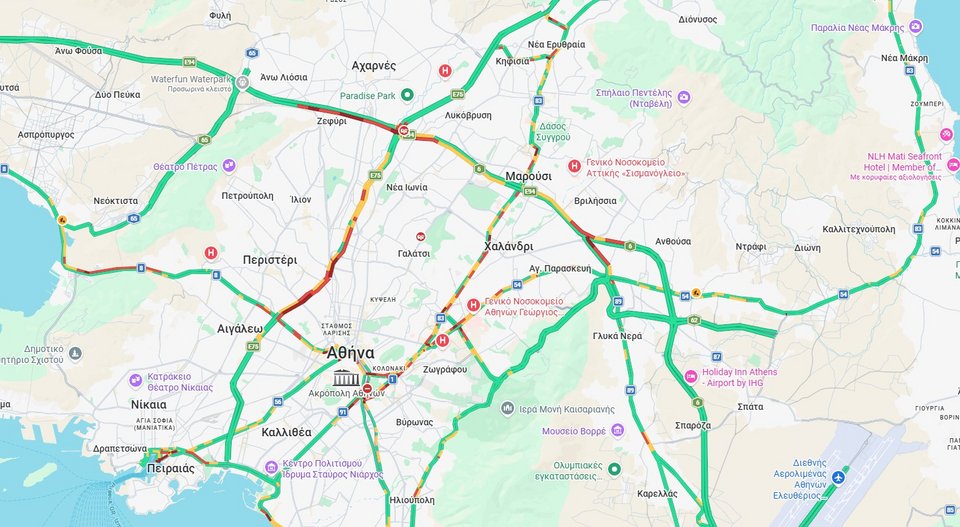 Η κίνηση στους δρόμους της Αθήνας πριν τις 9:50 / Φωτογραφία: googlemaps
