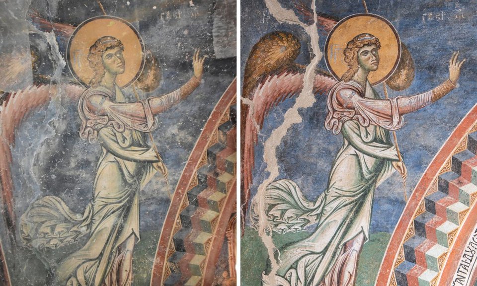 Ο Άγγελος του Ευαγγελισμού πριν και μετά τις εργασίες