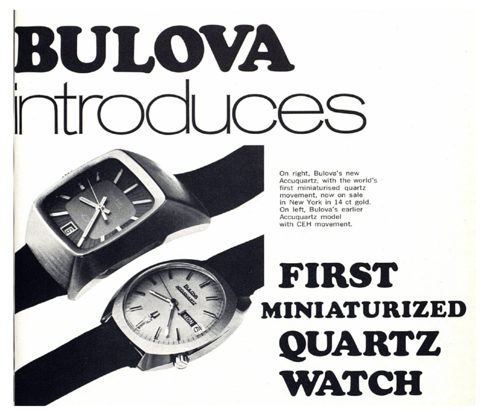 Η Bulova αντικατέστησε το μοντέλο Beta 21 Accuquartz του 1970 με ένα μοντέλο βασισμένο στο Accutron το 1972. Φωτογραφία: Europa Star EJW 127, 1972