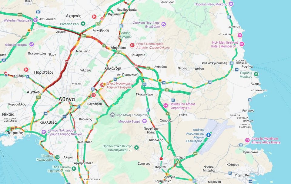Η κίνηση στους δρόμους της Αθήνας πριν τις 9:50 / Φωτογραφία: googlemaps