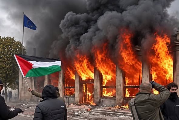 Από τα επεισόδια στο Παρίσι, διαδηλωτής με παλαιστινιακή σημαία