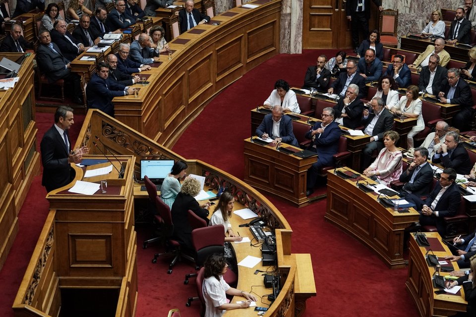 Ο Κυριάκος Μητσοτάκης στο βήμα