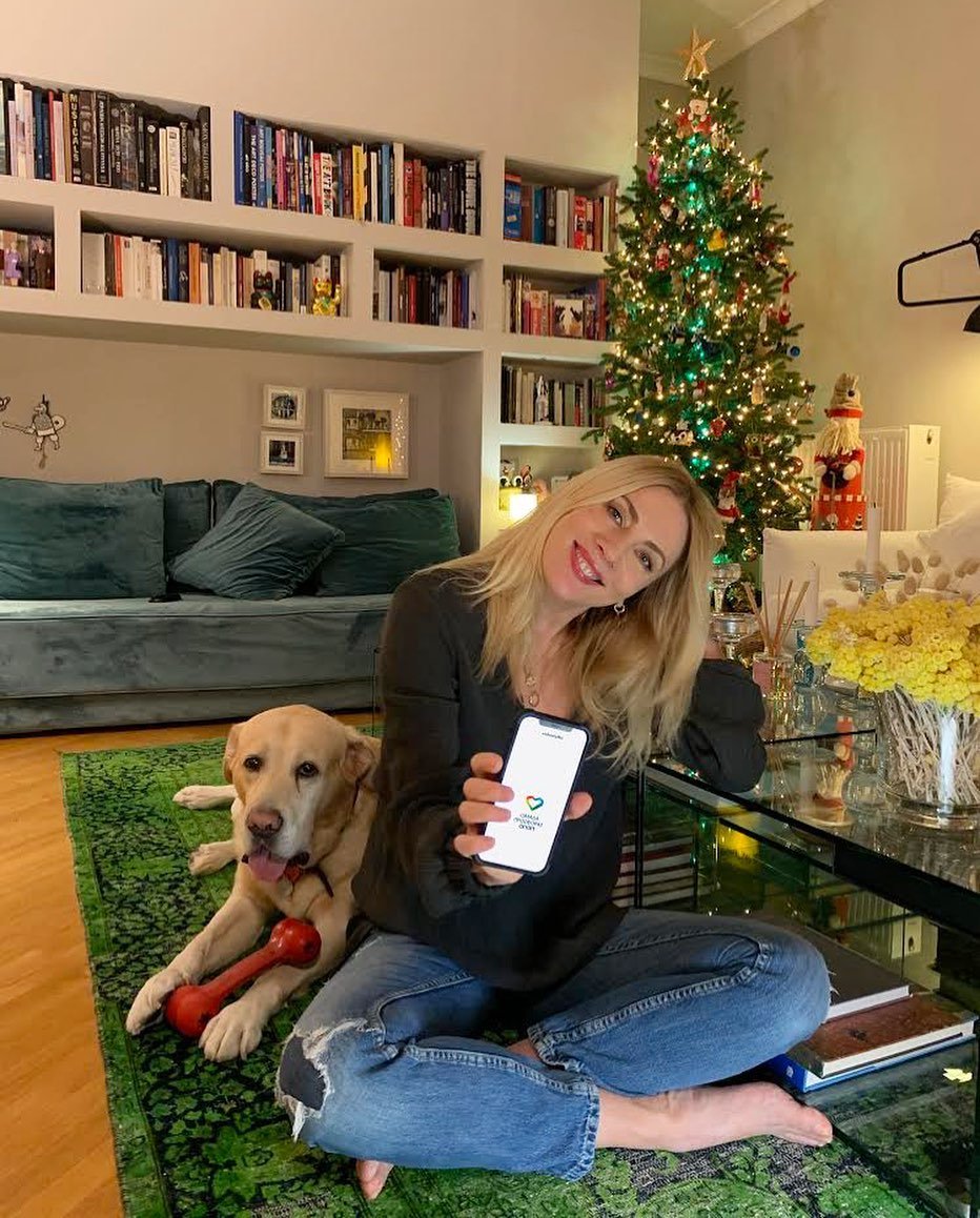 Στο σαλόνι δεσπόζει μια μεγάλη βιβλιοθήκη