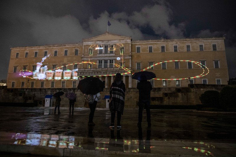 Εντυπωσιακό θέαμα από το 3D mapping στην εκδήλωση του δήμου Αθηναίων / Φωτογραφία: EUROKINISSI