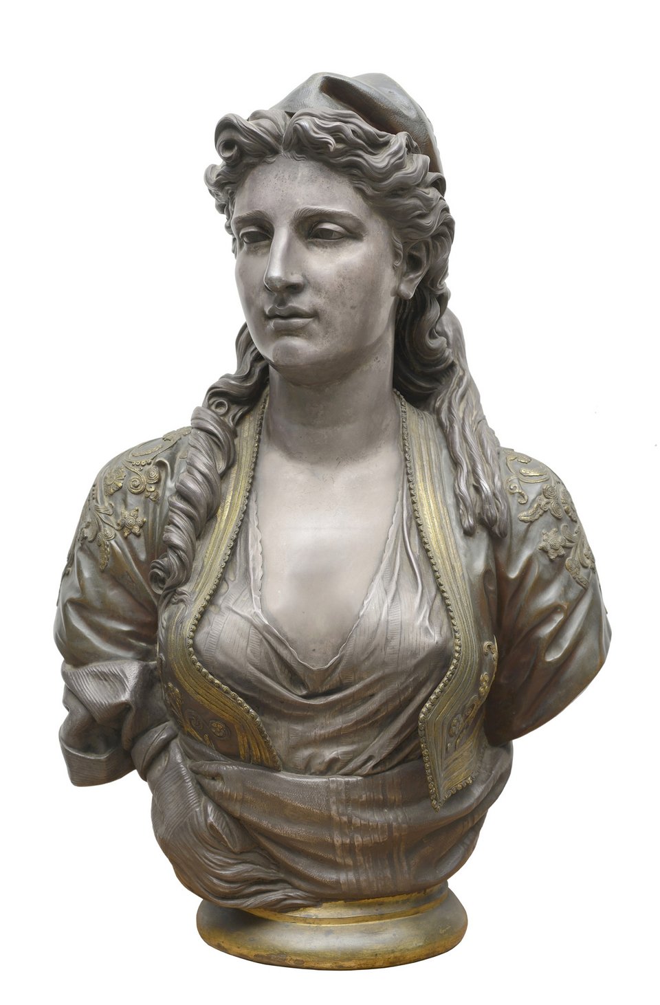 Charles-Henri-Joseph Cordier (1827-1905) Ελληνίδα, 1873 Μπρούντζος επιχρυσωμένος, επαργυρωμένος και επισμαλτωμένος Yψος 75 εκ., μήκος 45 εκ., διάμετρος βάσης 21 εκ. Συλλογή Θανάση και Μαρίνας Μαρτίνου