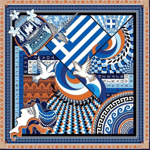 Το μαντήλι που σχεδίασε κατόπιν πρόσκλησης της Προεδρίας της Ελληνικής Δημοκρατίας