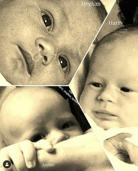 Κάποιοι λογαριασμοί στο Instagram που ακολουθούν τους Σάσεξ έσπευσαν να αναρτήσουν φωτογραφίες του νεογέννητου Χάρι και της Μέγκαν για να γίνουν οι απαραίτητες συγκρίσεις