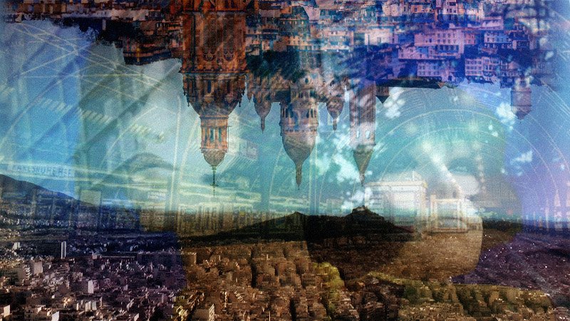 Εικαστικό για το Atlas Αθήνα, όπου τρεις συνθέτες παρουσιάζουν τρία διαφορετικά έργα σε παράλληλες συναυλίες σε τρεις πόλεις. Αθήνα, Καρλσρούη και Παρίσι συντονίζονται ζωντανά με ήχο και βίντεο σε έναν νέο ηχητικό χάρτη πέρα από γεωγραφικά σύνορα. Πώς μπορείς να αλλάξεις τον ήχο της πόλης σου;