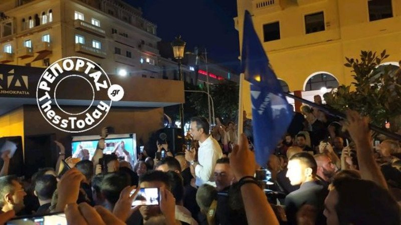 Ο Κυριακός Μητσοτάκης στην τελευταία του προεκλογική ομιλία στην πλατεία Αριστοτέλους