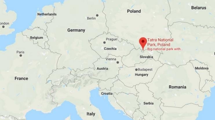 Χάρτης της περιοχής όπου βρίσκεται η σπηλιά Βιέλκα Σιέζνα στη νότια Πολωνία.