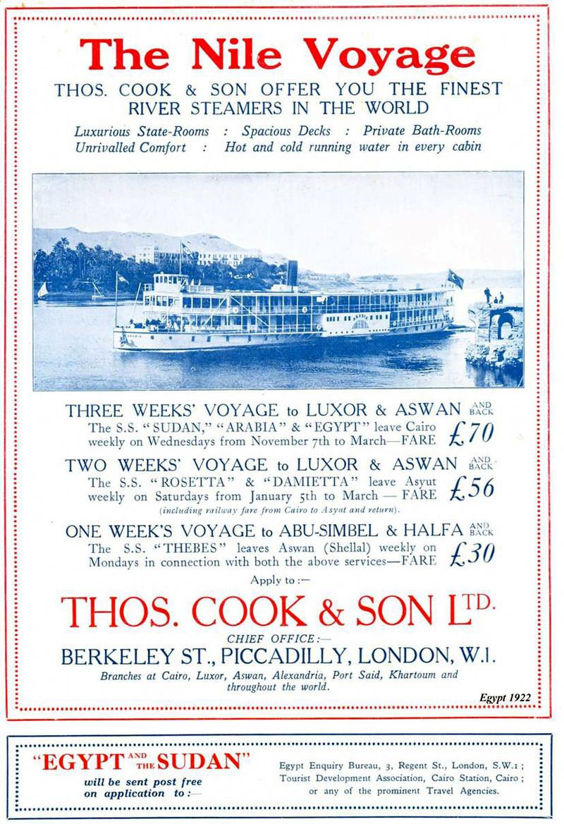 Διαφημιστική αφίσα του 1922 του Thomas Cook με κρουαζιέρες στο Νείλο.