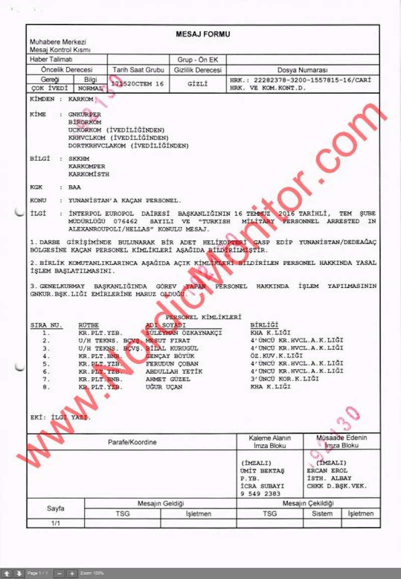 H Nordic Monitor έφερε στο φως τα απόρρητα έγγραφα για τη στρατιωτική επιχείρηση της Τουρκίας με στόχο την επιστροφή των 8 Τούρκων αξιωματικών από την Ελλάδα.