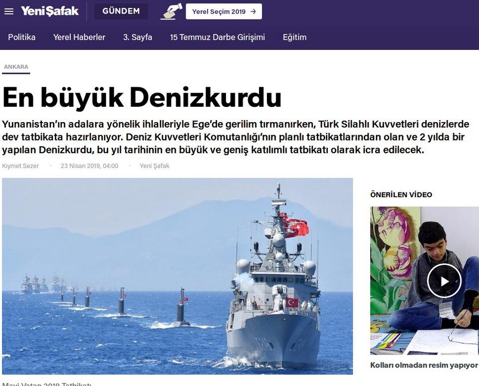 To δημοσίευμα της Yeni Safak με τον τίτλο «Ο μεγαλύτερος Θαλασσόλυκος».