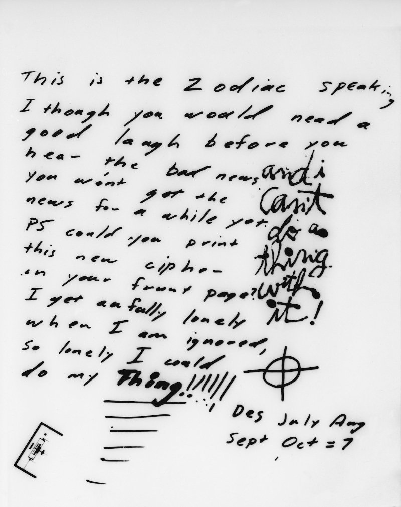 Μια από τις επιστολές που έστειλε ο Zodiac killer στη San Francisco Chronicle στις 11 Νοεμβρίου του 1969