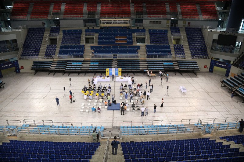 Πανοραμική άποψη από το εσωτερικό του νέου γηπέδου της μπασκετικής ΑΕΚ