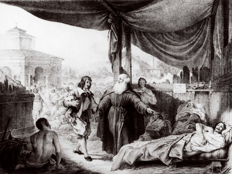 Illustration των χαρακτήρων στο διάσημο μυθιστόρημα του Alessandro Manzoni για την πανούκλα του 1630 στο Μιλάνο.