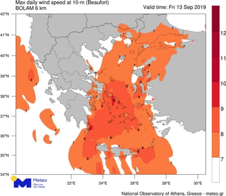 Εκτιμώμενες μέγιστες εντάσεις ανέμου για την Παρασκευή