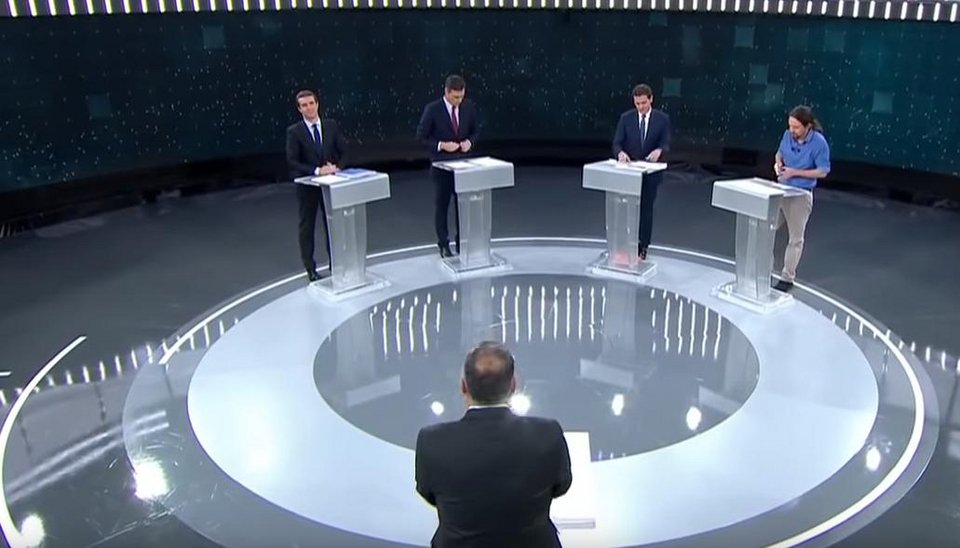 Οι αρχηγοί των τεσσάρων κύριων πολιτικών κομμάτων της Ισπανικής Βουλής στη διάρκεια του debate.