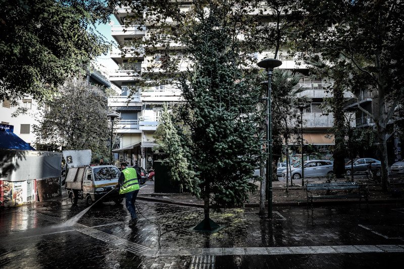 Το νέο δέντρο που τοποθετήθηκε στην πλατεία Εξαρχείων