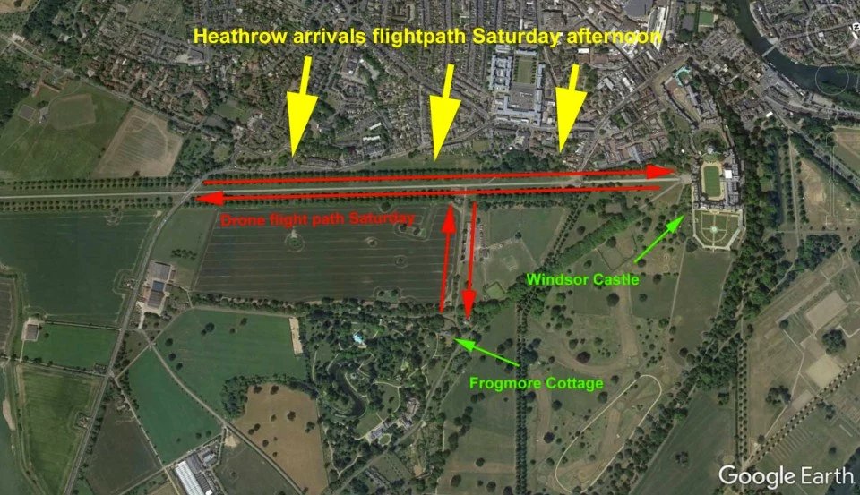 Χάρτης με όλη τη διαδρομή που έκανε το drone πάνω από το σπίτι της Μέγκαν Μαρκλ και του Πρίγκιπα Χάρη