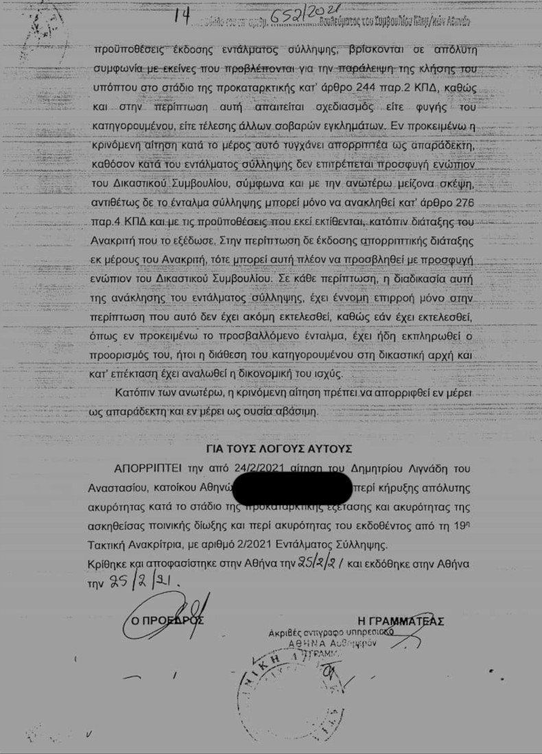 Δημήτρης Λιγνάδης συμβούλιο πλημμελειοδικών
