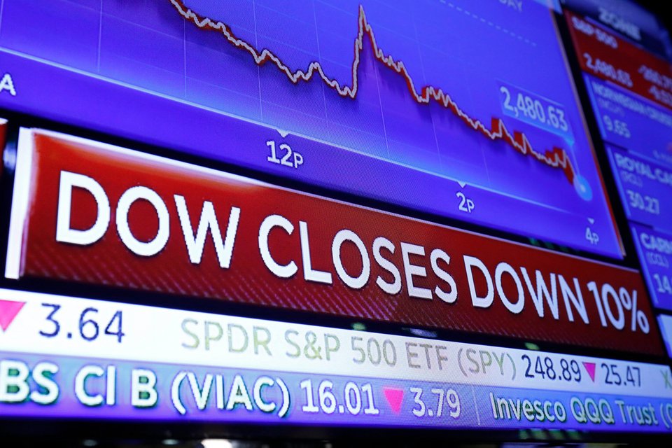 Οθόνη με πτώση Dow Jones