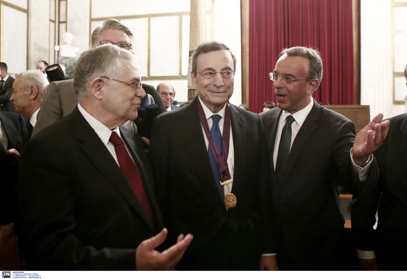 Ο Λουκάς Παπαδήμος, ο Μάριο Ντράγκι και ο Χρ. Σταϊκούρας
