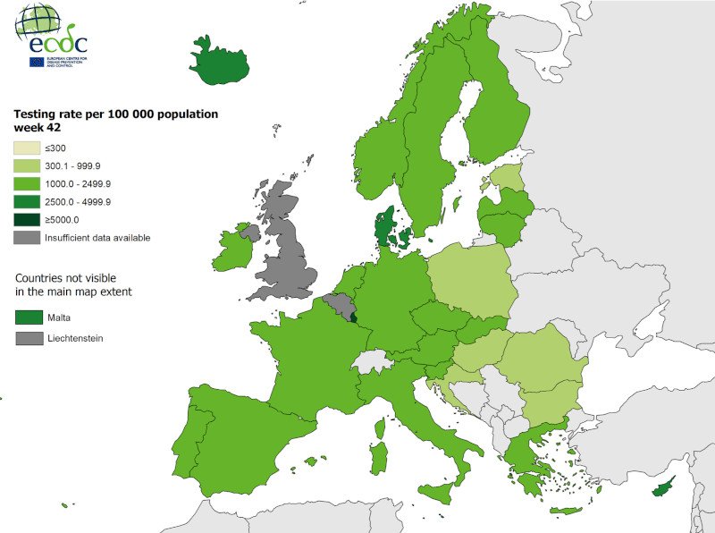 Χάρτης τεστ κορωνοϊού ανά 100.000 άτομα