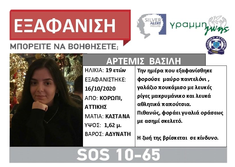 Η 19χρονη Αρτεμις Βασιλάκη που αγνοείται