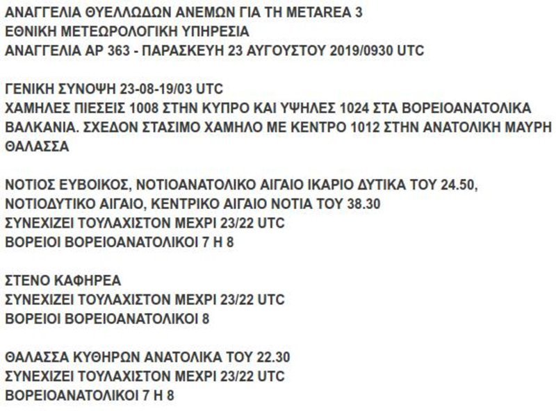 Εκτακτο δελτίο θυελλωδών ανέμων από την ΕΜΥ