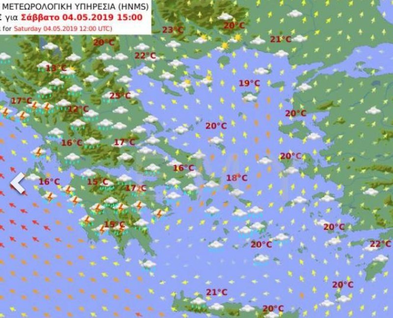 Προγνωστικός χάρτης της ΕΜΥ δείχνει βροχές σε πολλές περιοχές της χώρας το Σάββατο