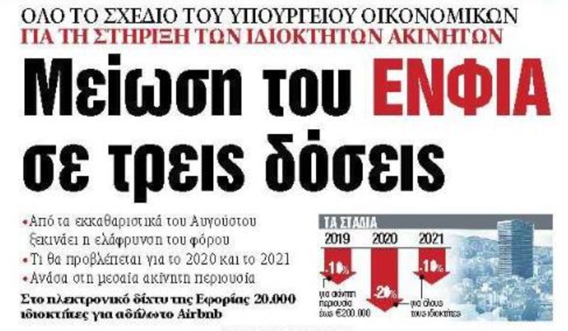 Το πρωτοσέλιδο της εφημερίδας ΤΑ ΝΕΑ
