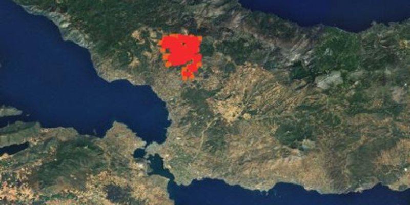 Χάρτης με την έκταση που κάηκε στη φωτιά στην Εύβοια