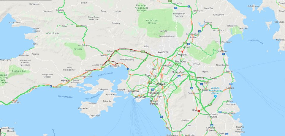 Η εικόνας της κίνησης στους δρόμους στις 14:35