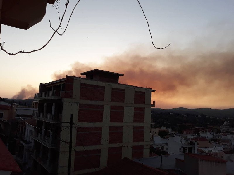 Συνεχίζει να μαίνεται η φωτιά έξω από το Αλιβέρι τις πρώτες πρωινές ώρες της Παρασκευής / Φωτογραφία: eviavima