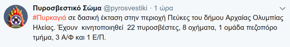 Η ενημέρωση της Πυροσβεστική μέσω twitter