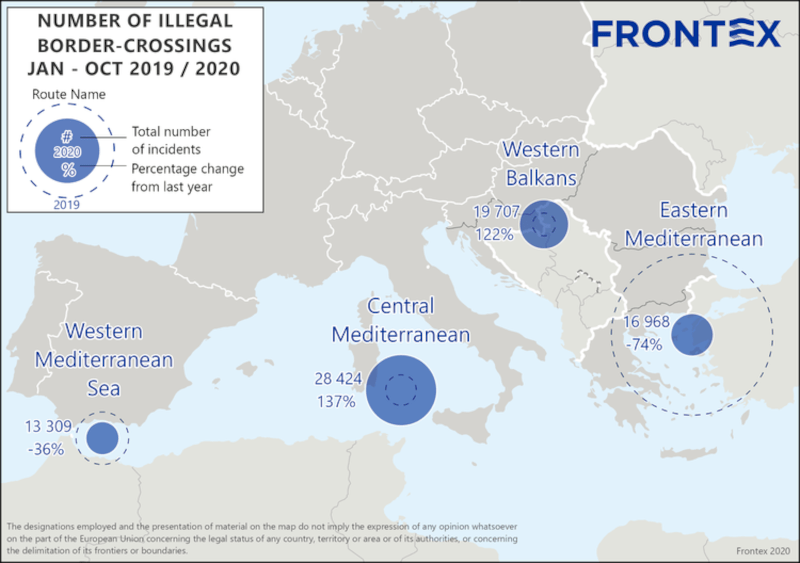O πίνακας της Frontex για τις παράνομες μεταναστευτικές ροές