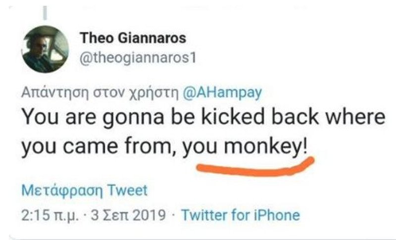 Ο Θεόδωρος Γιάνναρος αποκάλεσε μετανάστη πίθηκο και διεγράφη